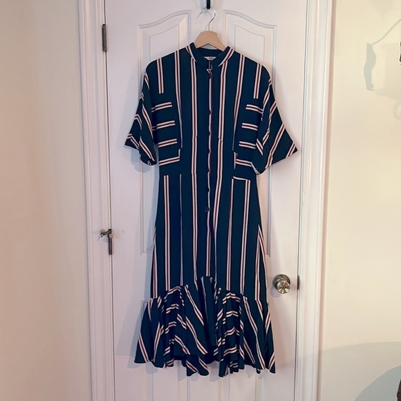 Tome | Short Sleeve Mermaid Striped Button Up Dress Size 8 Stripes Designer - Picture 8 of 15